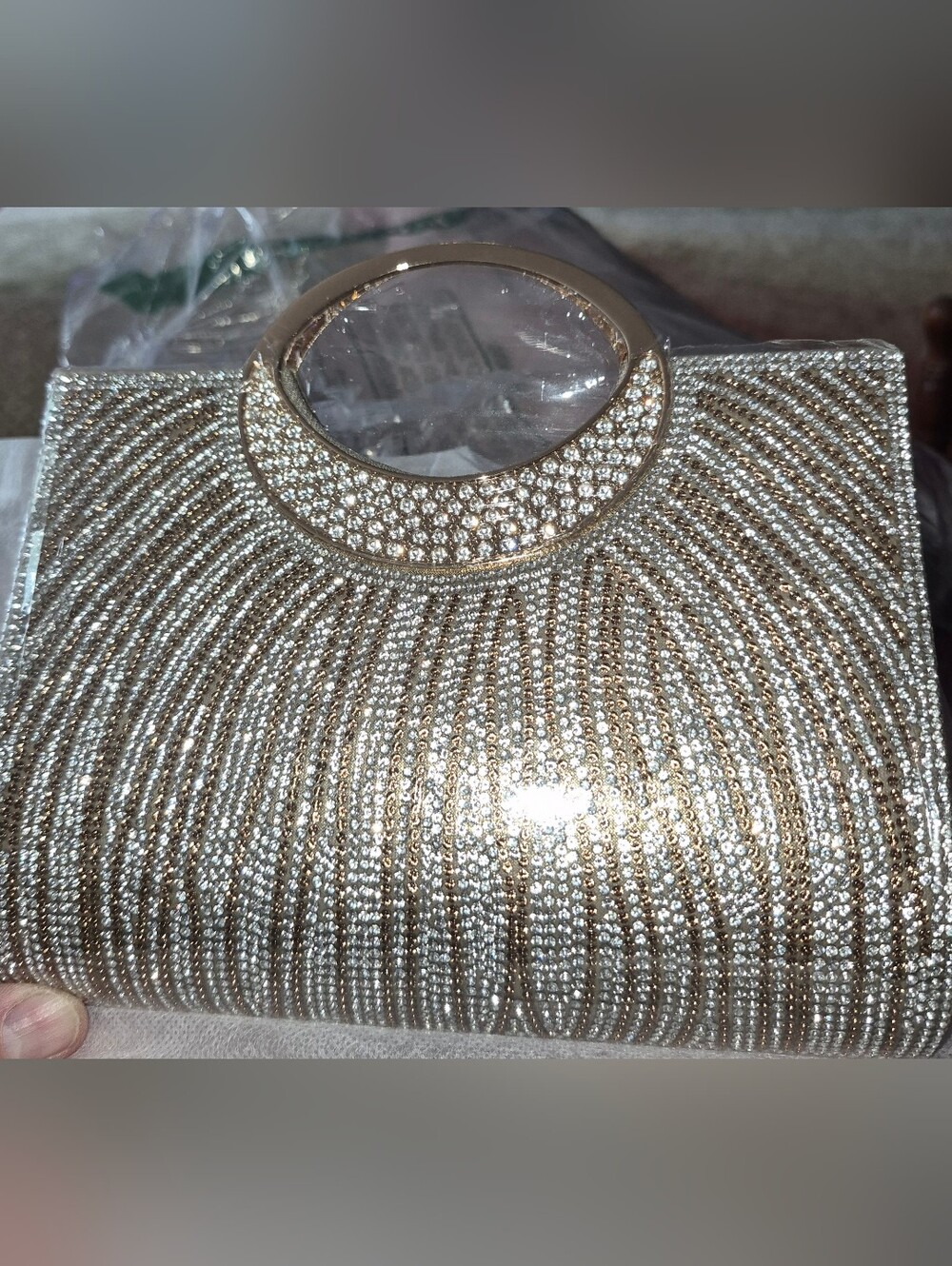 Elegant Crystal-Embellished Gold Evening Clutch